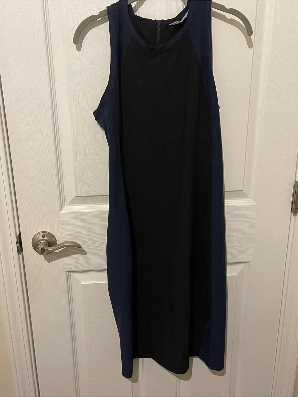 Athleta Black Dress with Navy Side Panels - Sleeveless Sheath